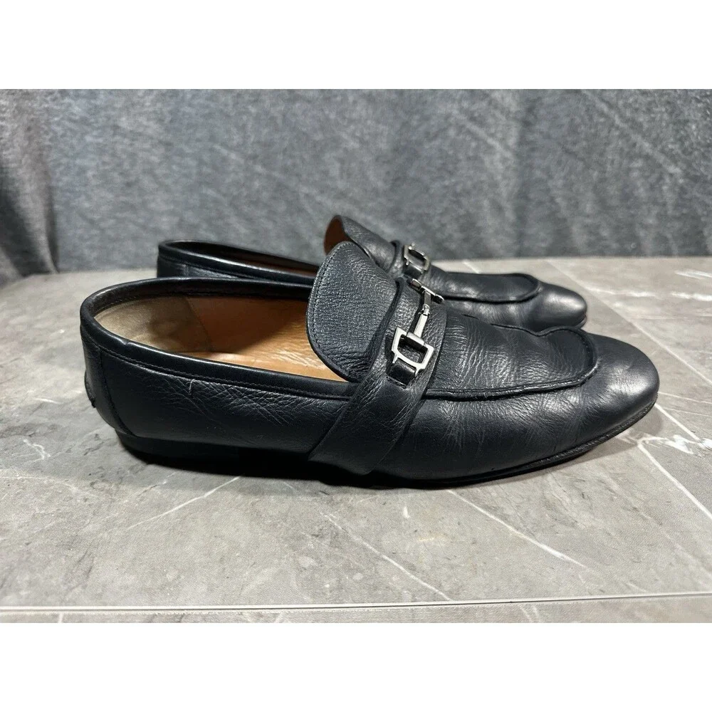 Gucci Horsebit Loafers Black Leather Slip-On Snaffle Dress Shoes Italy Mens Size